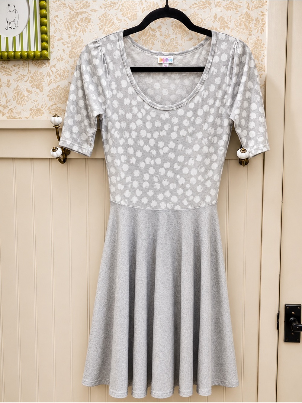 LuLaRoe Light Gray Polka Dot Skater Dress